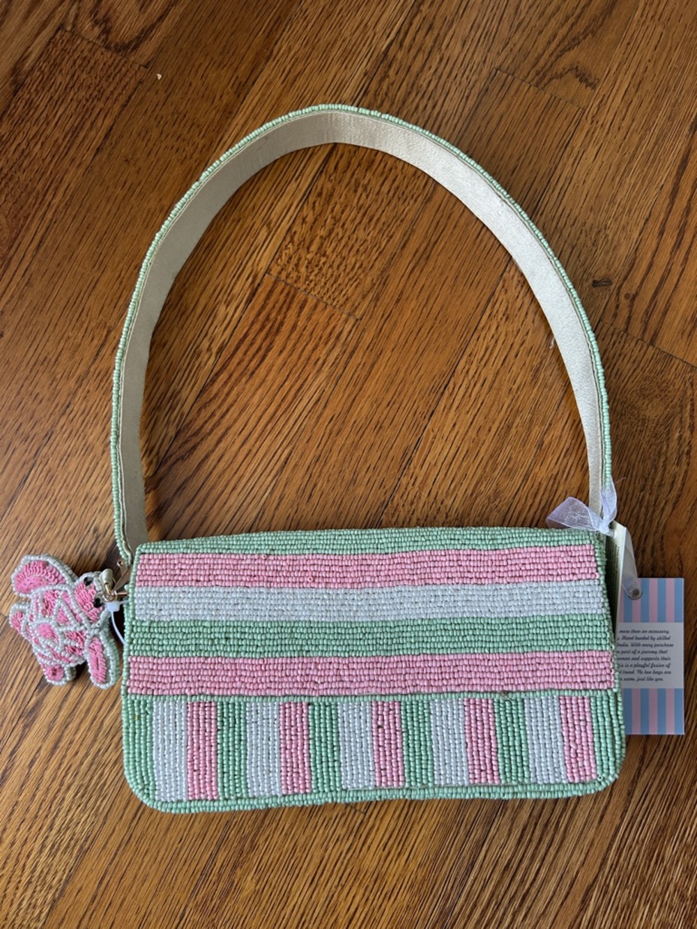 Beaded Striped bag with turtle charm